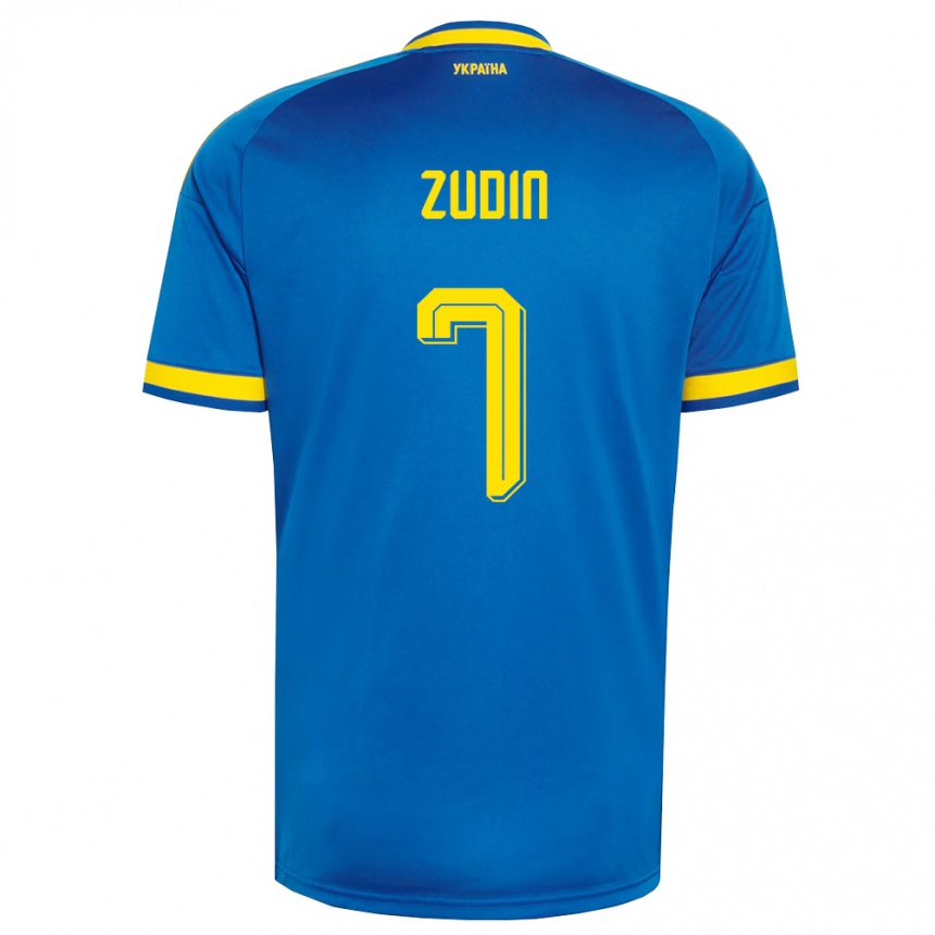 ילדים כדורגל אוקראינה Dmytro Zudin #7 כחול צהוב כהה הרחק ג'רזי 26-28
