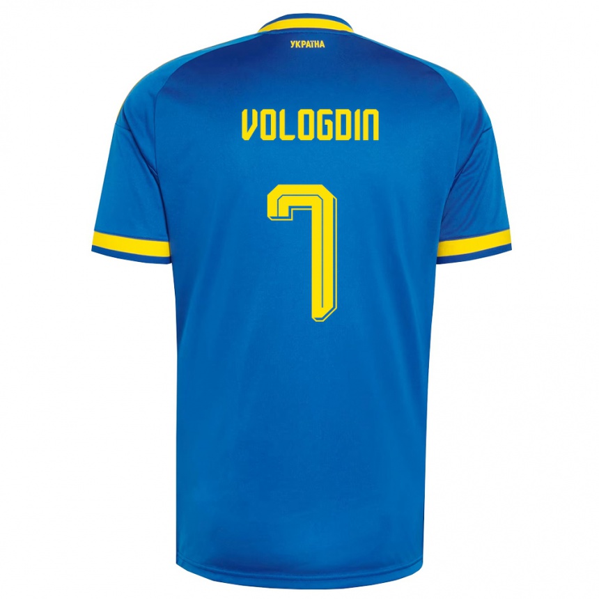 ילדים כדורגל אוקראינה Oleksandr Vologdin #7 כחול צהוב כהה הרחק ג'רזי 26-28