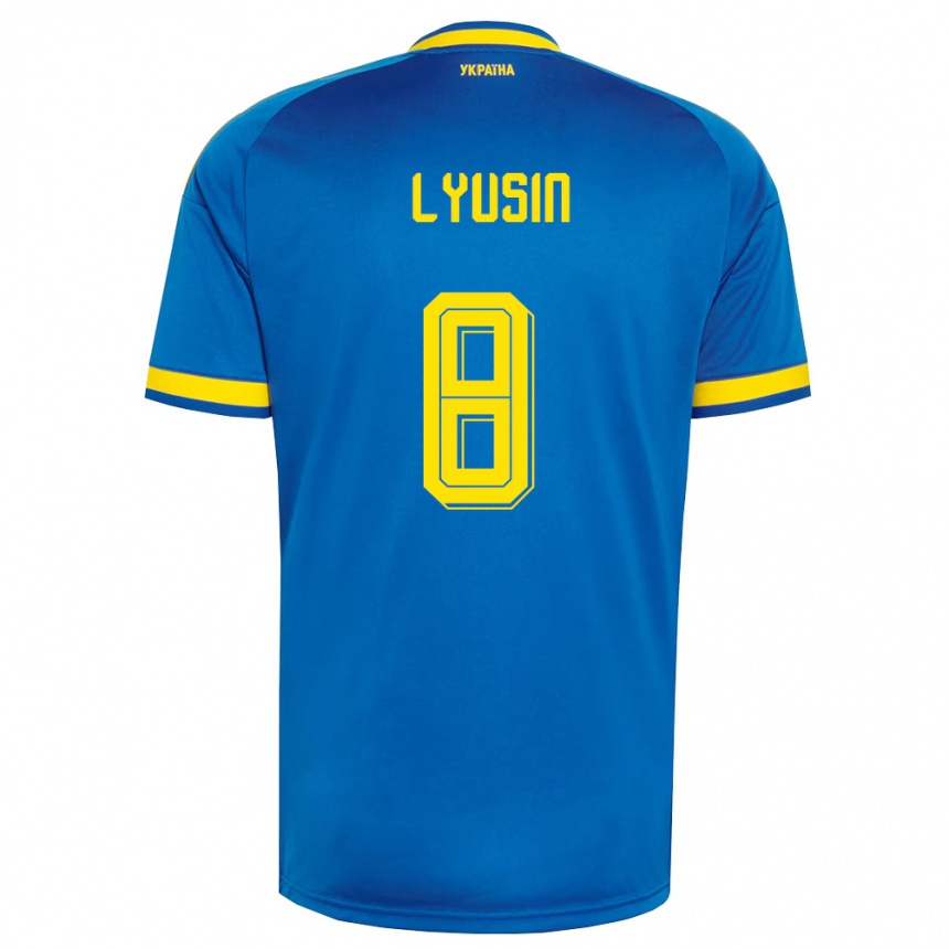 ילדים כדורגל אוקראינה Pavlo Lyusin #8 כחול צהוב כהה הרחק ג'רזי 26-28