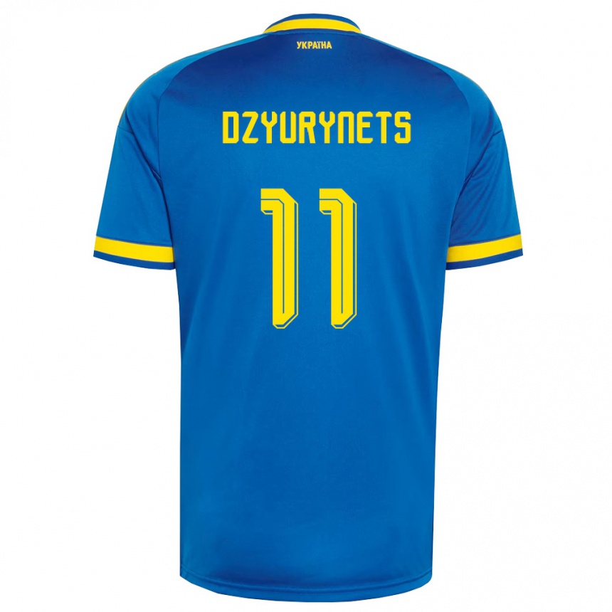 ילדים כדורגל אוקראינה Oleg Dzyurynets #11 כחול צהוב כהה הרחק ג'רזי 26-28