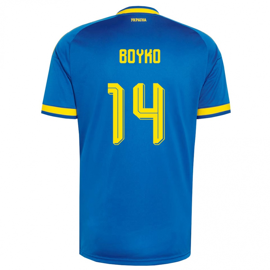 ילדים כדורגל אוקראינה Evgen Boyko #14 כחול צהוב כהה הרחק ג'רזי 26-28