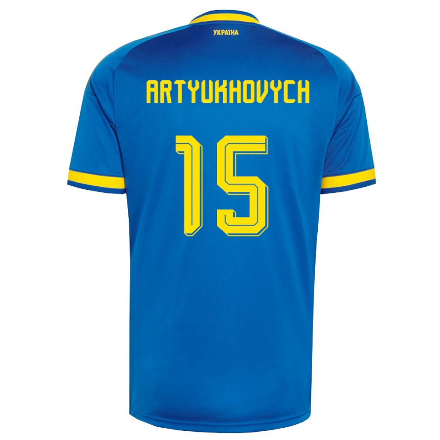 ילדים כדורגל אוקראינה Velizar Artyukhovych #15 כחול צהוב כהה הרחק ג'רזי 26-28