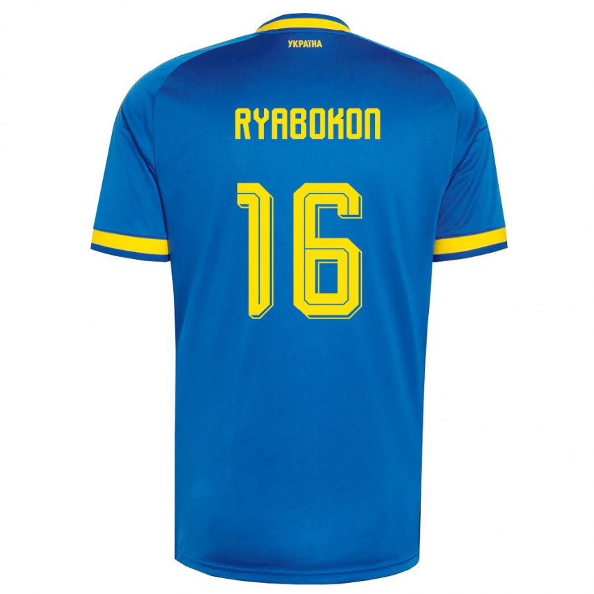 ילדים כדורגל אוקראינה Yevgeniy Ryabokon #16 כחול צהוב כהה הרחק ג'רזי 26-28