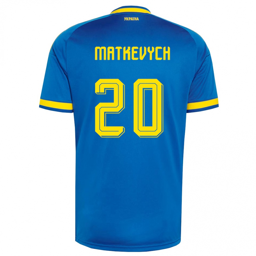 ילדים כדורגל אוקראינה Andriy Matkevych #20 כחול צהוב כהה הרחק ג'רזי 26-28