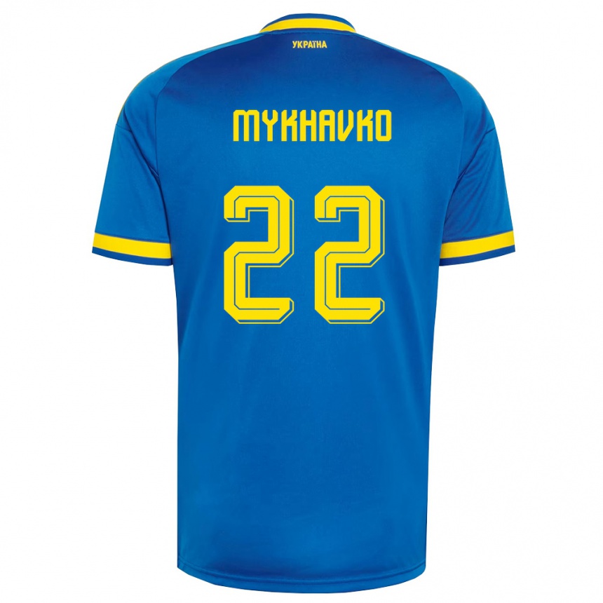 ילדים כדורגל אוקראינה Taras Mykhavko #22 כחול צהוב כהה הרחק ג'רזי 26-28