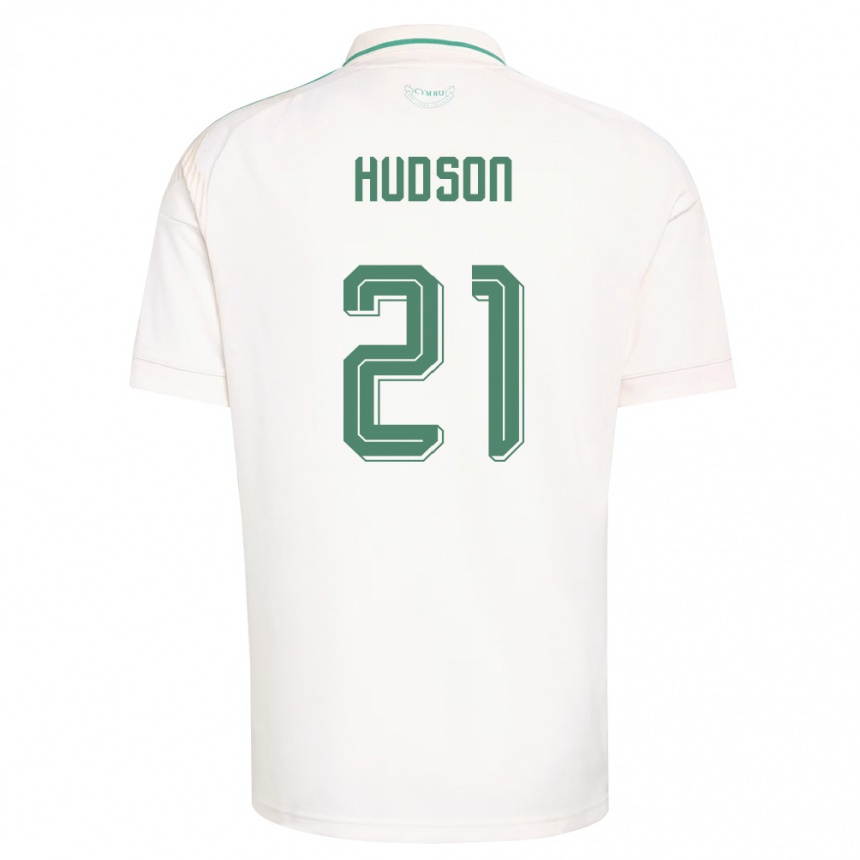 ילדים כדורגל ויילס Max Hudson #21 לבן חום ירוק הרחק ג'רזי 26-28