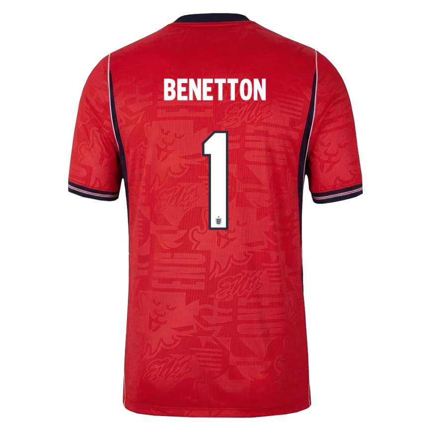 ילדים כדורגל אנגליה Lucca Benetton #1 אדום כהה לבן הרחק ג'רזי 26-28