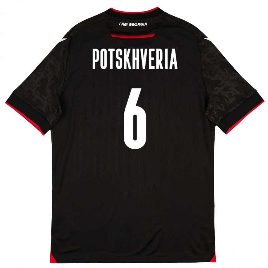ילדים כדורגל גאורגיה Andria Potskhveria #6 שחור לבן אדום הרחק ג'רזי 26-28