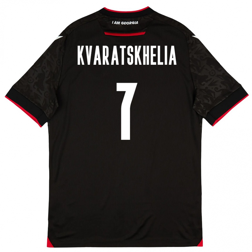 ילדים כדורגל גאורגיה חוויצ'ה קווארצחליה #7 שחור לבן אדום הרחק ג'רזי 26-28