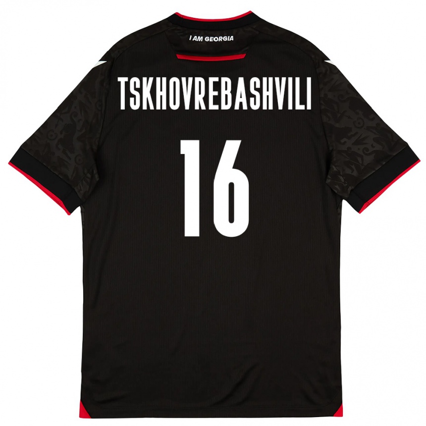 ילדים כדורגל גאורגיה Nikoloz Tskhovrebashvili #16 שחור לבן אדום הרחק ג'רזי 26-28