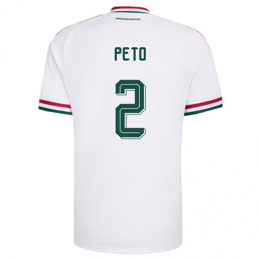 ילדים כדורגל הונגריה Botond Pető #2 לבן אדום ירוק הרחק ג'רזי 26-28