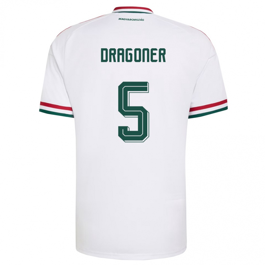 ילדים כדורגל הונגריה Áron Dragóner #5 לבן אדום ירוק הרחק ג'רזי 26-28