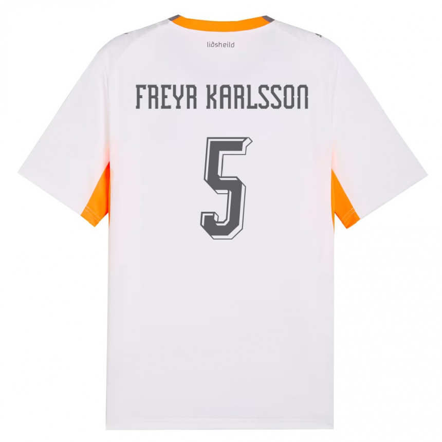 ילדים כדורגל אִיסלַנד Hlynur Freyr Karlsson #5 לבן כתום אפור הרחק ג'רזי 26-28