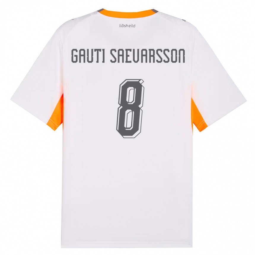 ילדים כדורגל אִיסלַנד Gudmar Gauti Saevarsson #8 לבן כתום אפור הרחק ג'רזי 26-28