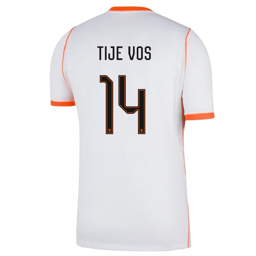 ילדים כדורגל הולנד Tije Vos #14 לבן כתום הרחק ג'רזי 26-28