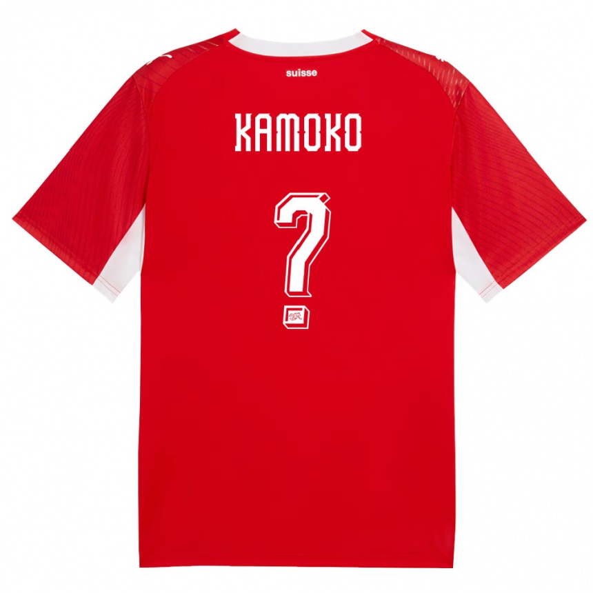 גברים כדורגל שווייץ Elohim Kamoko #0 אדום לבן ג'רזי ביתית 26-28