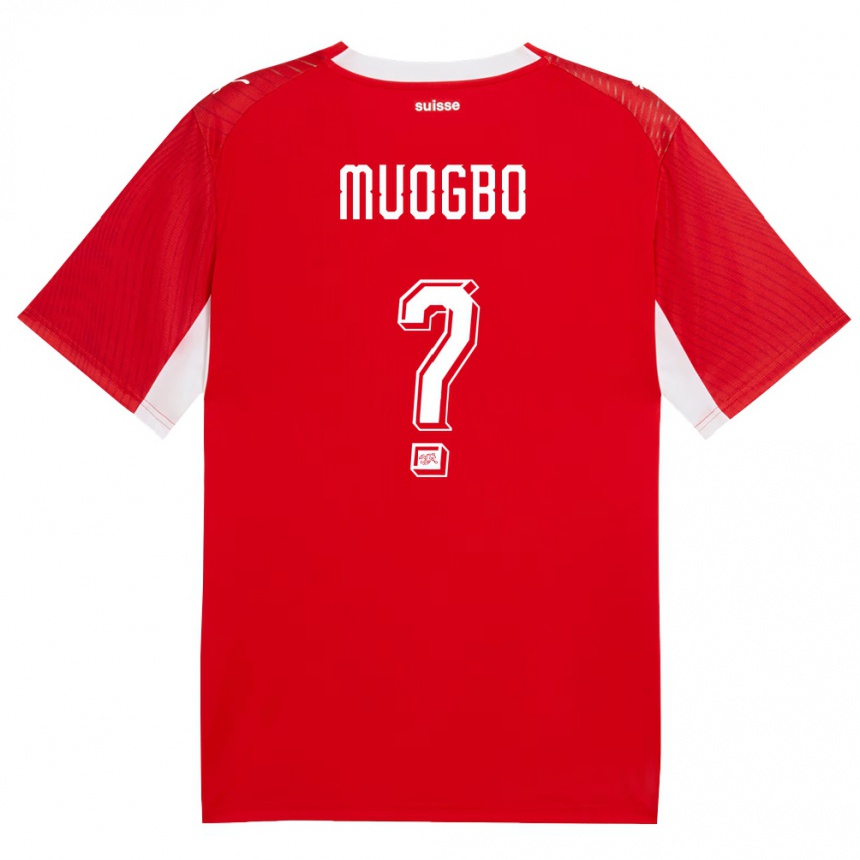 גברים כדורגל שווייץ Elijah Muogbo #0 אדום לבן ג'רזי ביתית 26-28