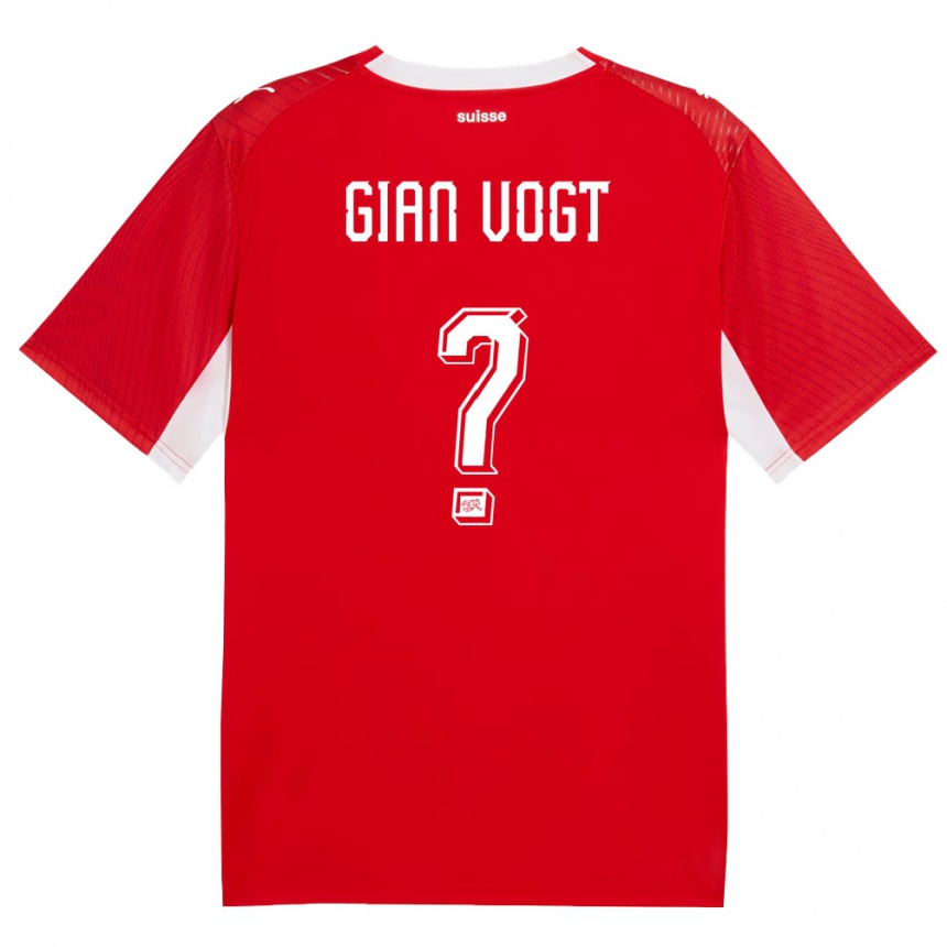 גברים כדורגל שווייץ Gian Vogt #0 אדום לבן ג'רזי ביתית 26-28