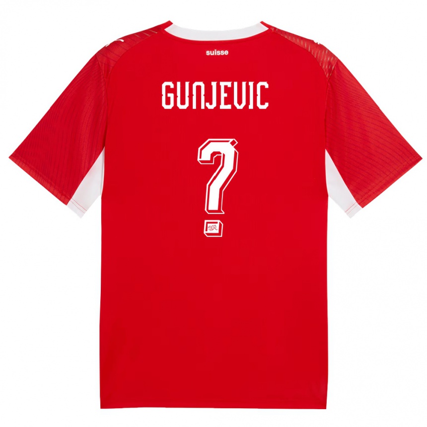 גברים כדורגל שווייץ Danilo Gunjevic #0 אדום לבן ג'רזי ביתית 26-28