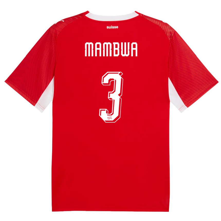 גברים כדורגל שווייץ Olivier Mambwa #3 אדום לבן ג'רזי ביתית 26-28