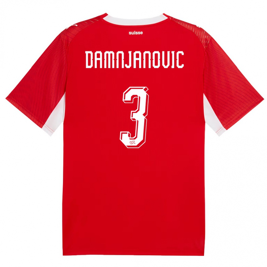 גברים כדורגל שווייץ Lazar Damnjanovic #3 אדום לבן ג'רזי ביתית 26-28