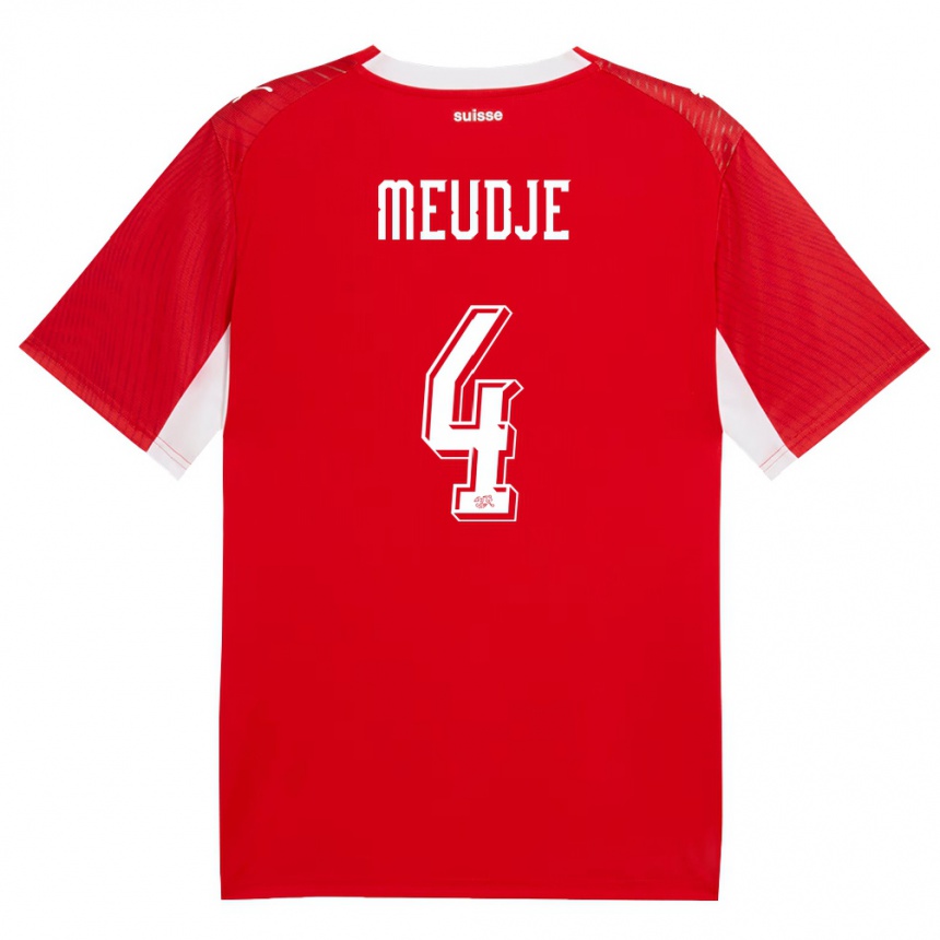 גברים כדורגל שווייץ Manuel Meudje #4 אדום לבן ג'רזי ביתית 26-28