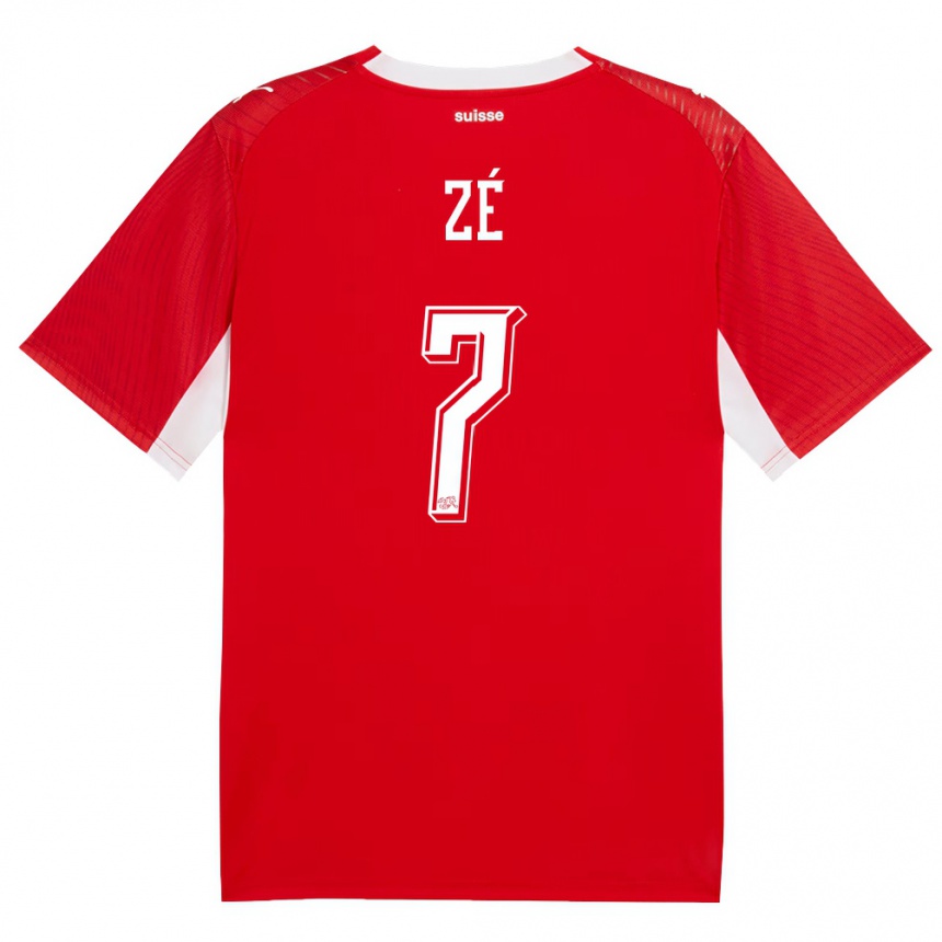 גברים כדורגל שווייץ Junior Zé #7 אדום לבן ג'רזי ביתית 26-28