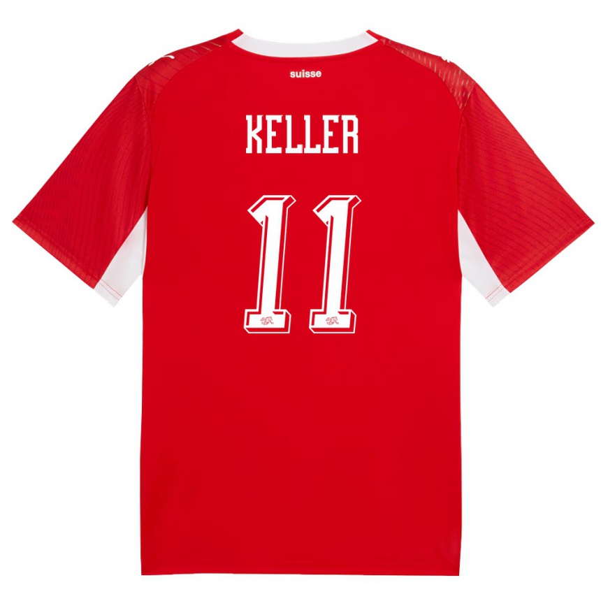 גברים כדורגל שווייץ Aaron Keller #11 אדום לבן ג'רזי ביתית 26-28