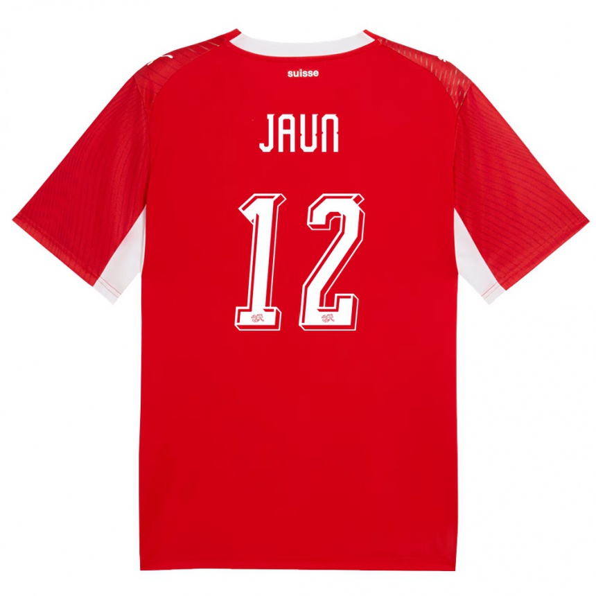 גברים כדורגל שווייץ Luan Jaun #12 אדום לבן ג'רזי ביתית 26-28