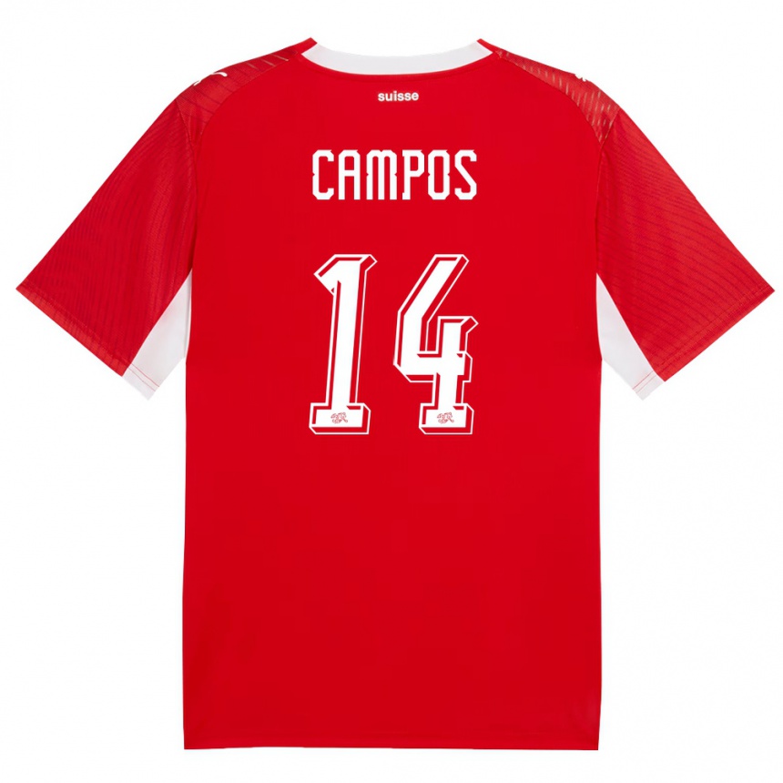 גברים כדורגל שווייץ Luan Campos #14 אדום לבן ג'רזי ביתית 26-28