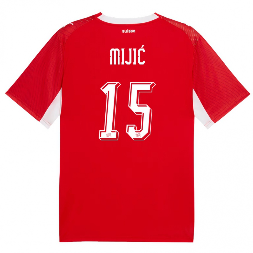 גברים כדורגל שווייץ Romeo Mijić #15 אדום לבן ג'רזי ביתית 26-28