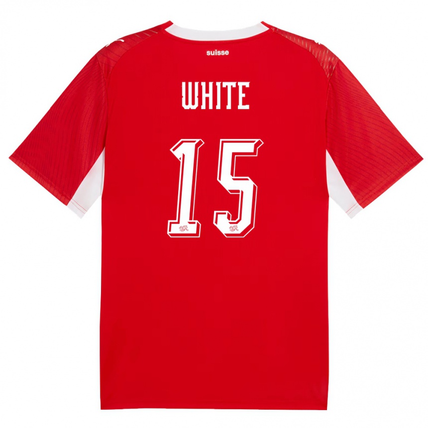 גברים כדורגל שווייץ Leon White #15 אדום לבן ג'רזי ביתית 26-28