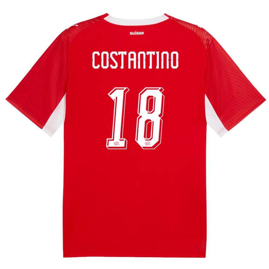 גברים כדורגל שווייץ Valerio Costantino #18 אדום לבן ג'רזי ביתית 26-28