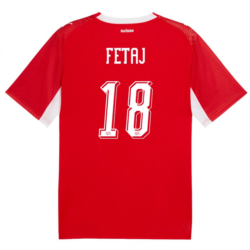 גברים כדורגל שווייץ Sarjon Fetaj #18 אדום לבן ג'רזי ביתית 26-28