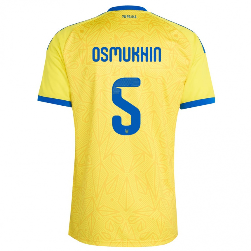 גברים כדורגל אוקראינה Zakhar Osmukhin #5 צהוב כחול ג'רזי ביתית 26-28
