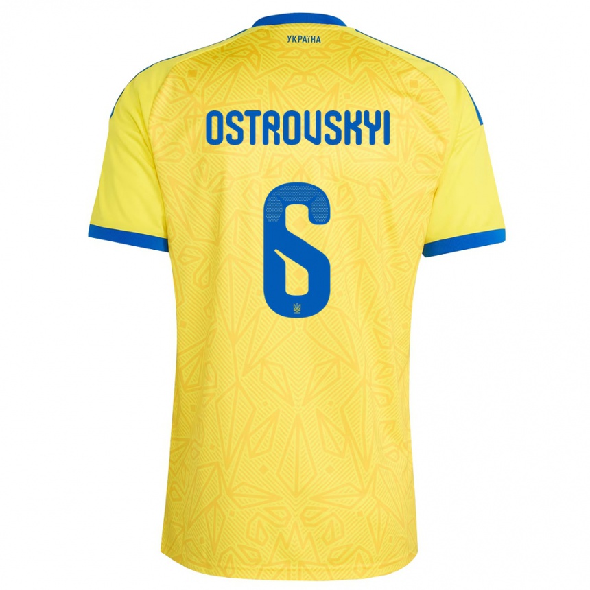גברים כדורגל אוקראינה Ilya Ostrovskyi #6 צהוב כחול ג'רזי ביתית 26-28