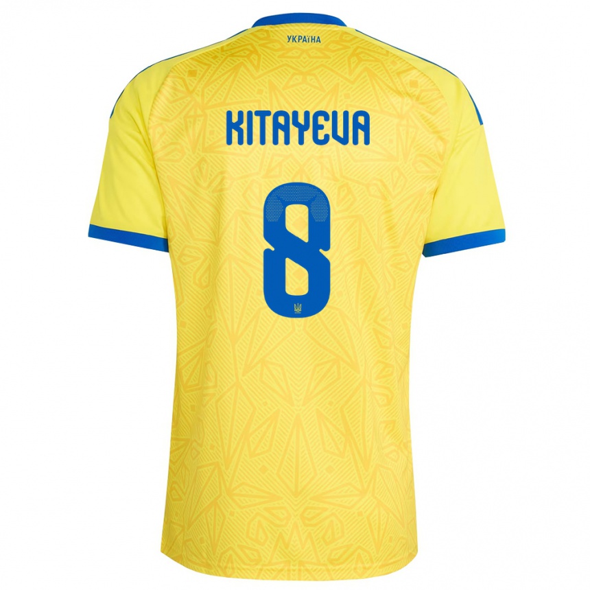 גברים כדורגל אוקראינה Tetyana Kitayeva #8 צהוב כחול ג'רזי ביתית 26-28