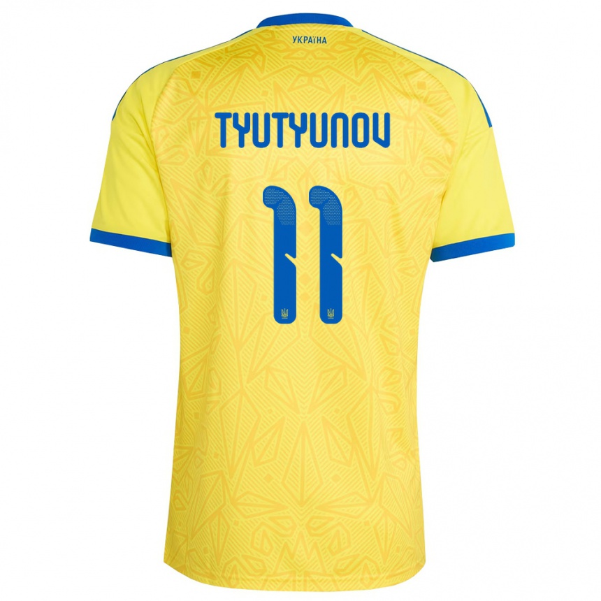 גברים כדורגל אוקראינה Vladyslav Tyutyunov #11 צהוב כחול ג'רזי ביתית 26-28