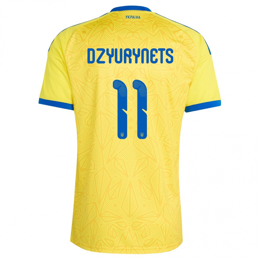 גברים כדורגל אוקראינה Oleg Dzyurynets #11 צהוב כחול ג'רזי ביתית 26-28