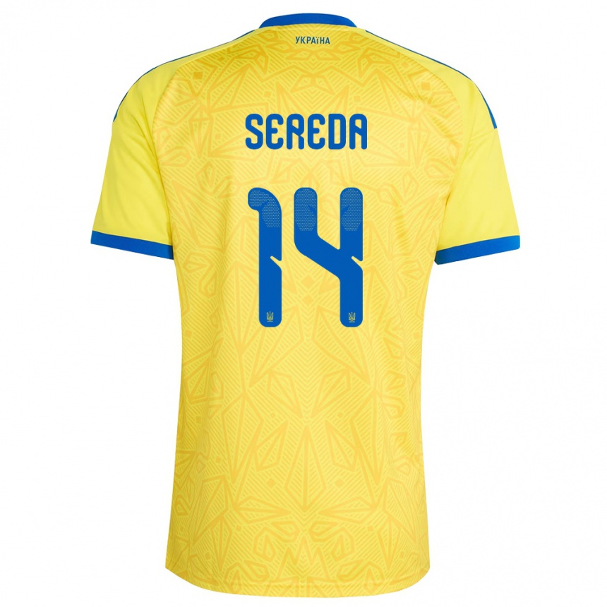 גברים כדורגל אוקראינה Oleksandr Sereda #14 צהוב כחול ג'רזי ביתית 26-28
