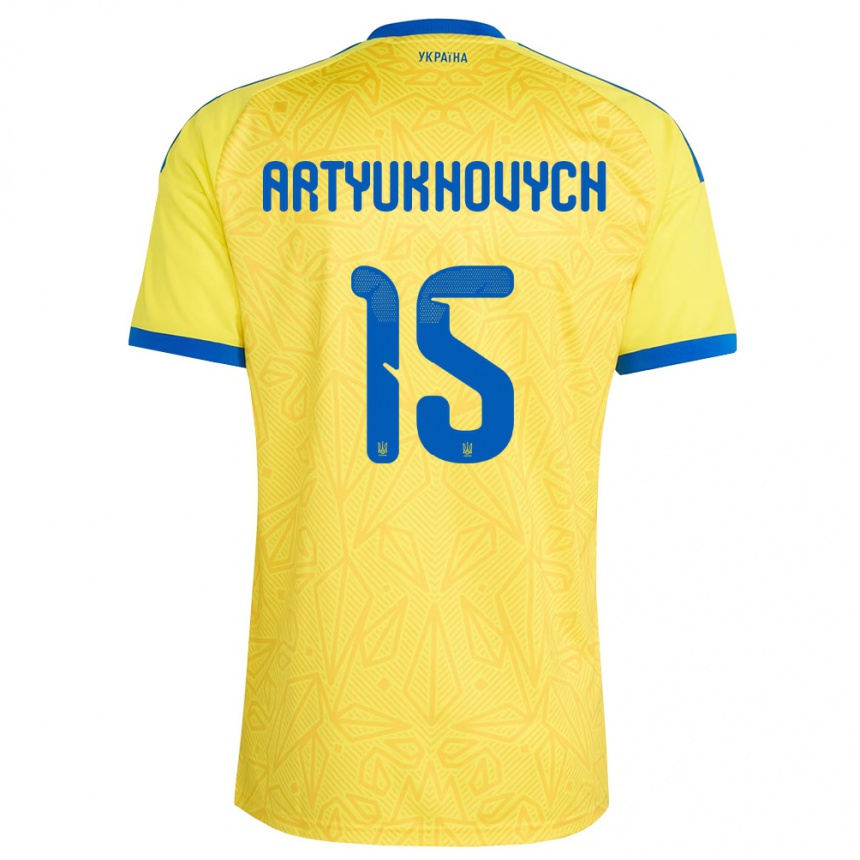 גברים כדורגל אוקראינה Velizar Artyukhovych #15 צהוב כחול ג'רזי ביתית 26-28