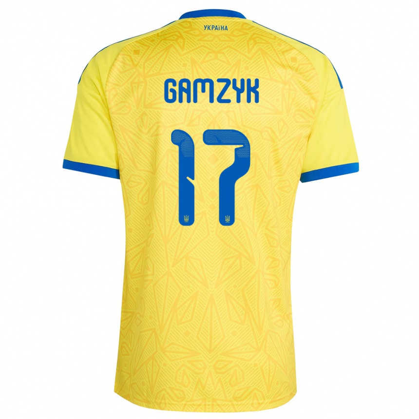 גברים כדורגל אוקראינה Andriy Gamzyk #17 צהוב כחול ג'רזי ביתית 26-28