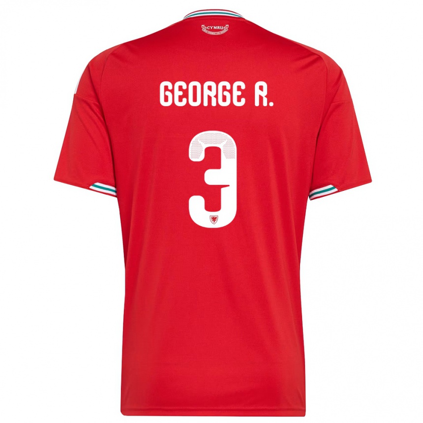 גברים כדורגל ויילס George Robinson #3 אדום לבן ירוק ג'רזי ביתית 26-28