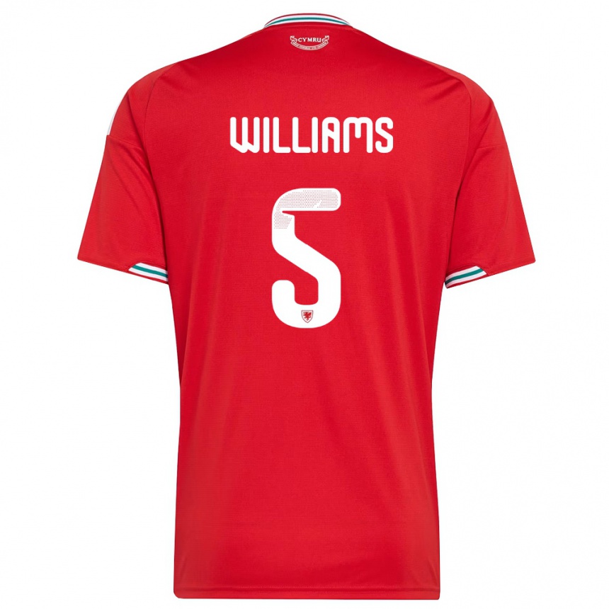 גברים כדורגל ויילס Ashton Williams #5 אדום לבן ירוק ג'רזי ביתית 26-28