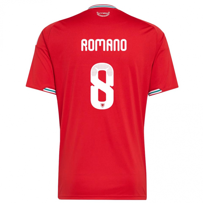 גברים כדורגל ויילס Enzo Romano #8 אדום לבן ירוק ג'רזי ביתית 26-28