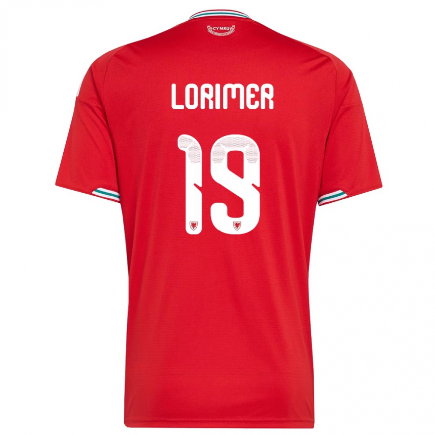גברים כדורגל ויילס Archie Lorimer #19 אדום לבן ירוק ג'רזי ביתית 26-28