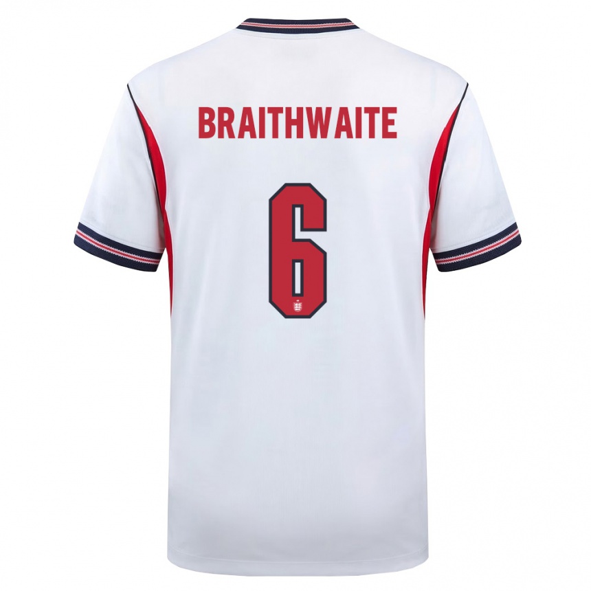 גברים כדורגל אנגליה Kaden Braithwaite #6 לבן כהה אדום ג'רזי ביתית 26-28