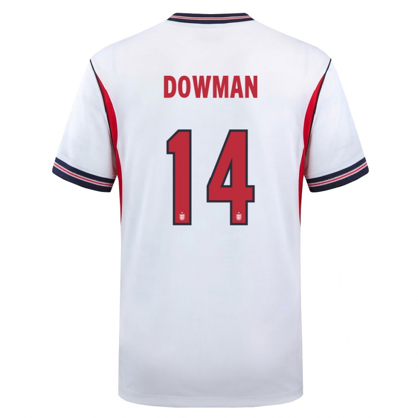 גברים כדורגל אנגליה Max Dowman #14 לבן כהה אדום ג'רזי ביתית 26-28