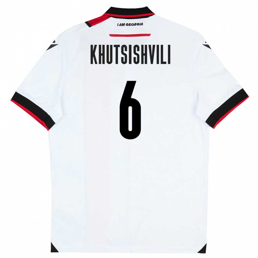 גברים כדורגל גאורגיה Lasha Khutsishvili #6 לבן שחור אדום ג'רזי ביתית 26-28