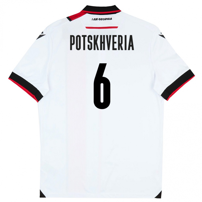 גברים כדורגל גאורגיה Andria Potskhveria #6 לבן שחור אדום ג'רזי ביתית 26-28